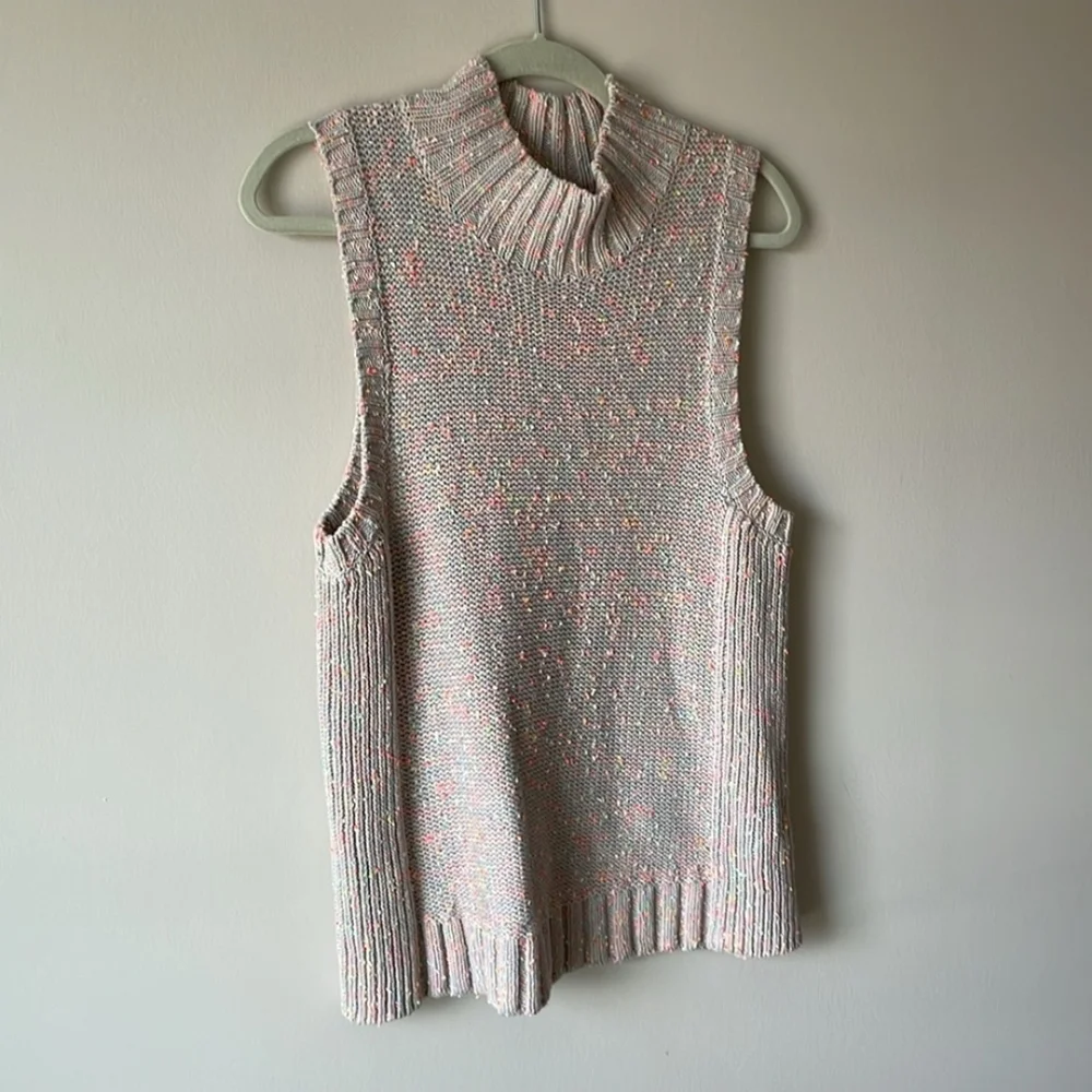 Anthropologie Multicolor Knit Sweater,Sleeveless Mock Neck Neon Confetti - Picture 4 of 9